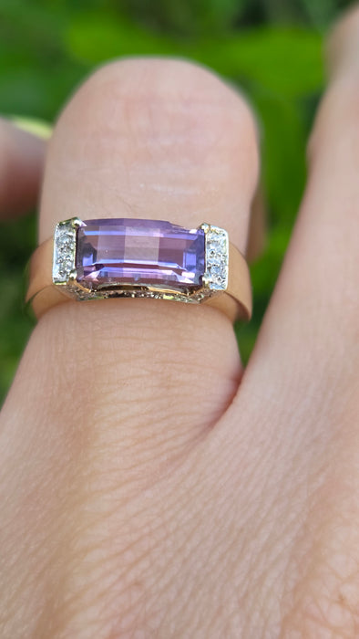 Vintage: 9ct Yellow Gold Art Deco Sapphire & Diamond Geometric Panel Ring
