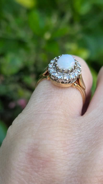 Vintage: 9ct Yellow Gold Opal & Diamond Oval Cluster Ring — From 1986
