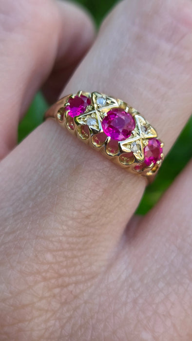 Antique: 18ct Yellow Gold Ruby & Diamond Boat-Head Ring — From 1912