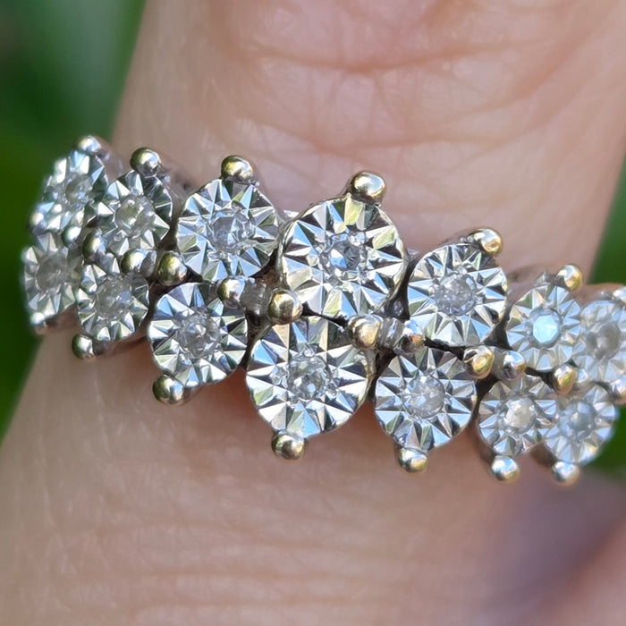 Vintage: 9ct Yellow Gold Twin Row Diamond Ring