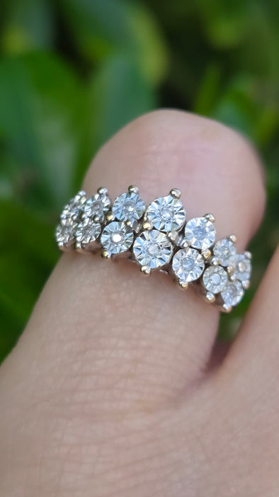 Vintage: 9ct Yellow Gold Twin Row Diamond Ring