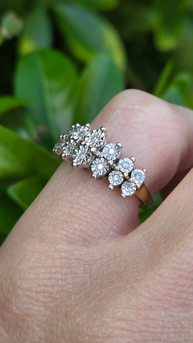 Vintage: 9ct Yellow Gold Twin Row Diamond Ring
