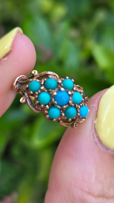 Vintage: 9ct Yellow Gold Turquoise Cluster Ring — From 1975