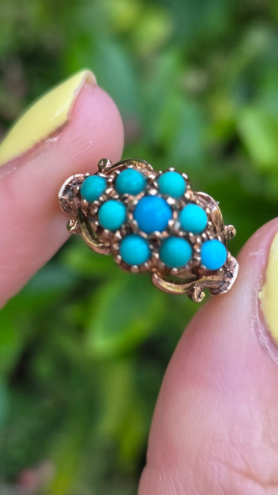 Vintage: 9ct Yellow Gold Turquoise Cluster Ring — From 1975