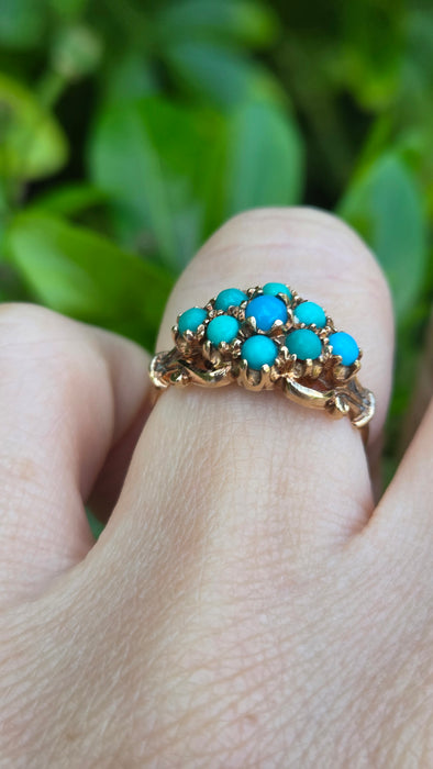 Vintage: 9ct Yellow Gold Turquoise Cluster Ring — From 1975