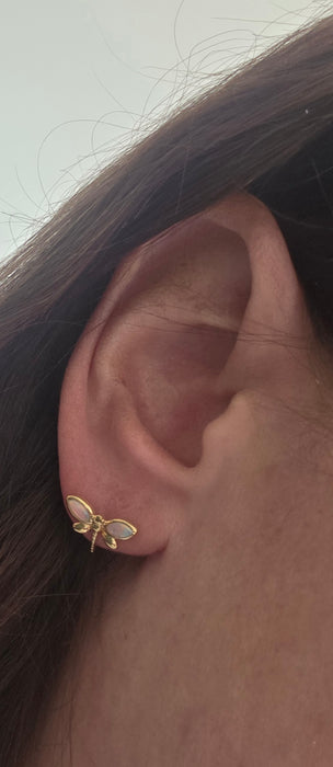 Vintage: 18ct Yellow Gold Opal Dragonfly Stud Earrings