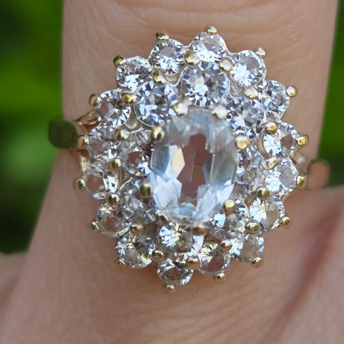 Vintage: 9ct Yellow Gold White Topaz Cluster Ring — From 1975