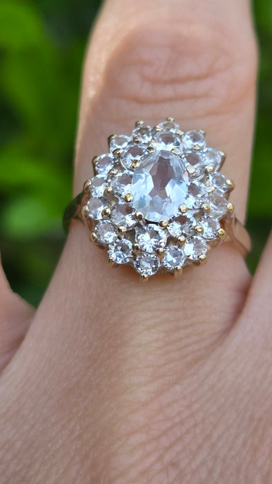 Vintage: 9ct Yellow Gold White Topaz Cluster Ring — From 1975