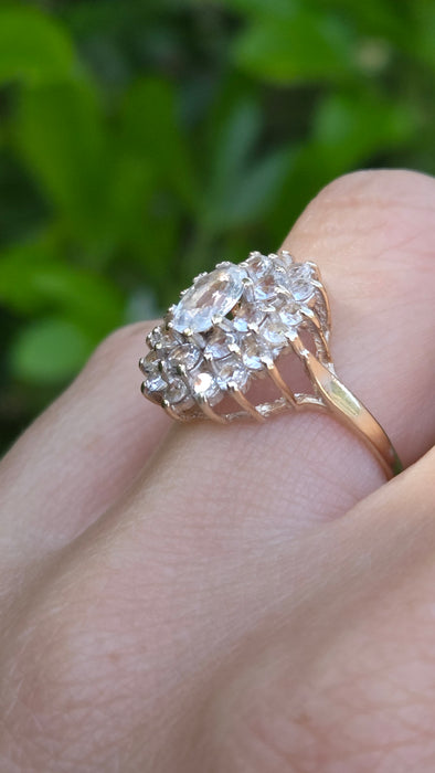 Vintage: 9ct Yellow Gold White Topaz Cluster Ring — From 1975