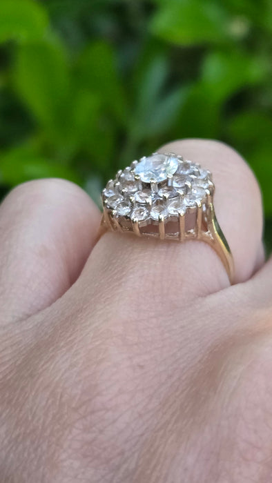Vintage: 9ct Yellow Gold White Topaz Cluster Ring — From 1975