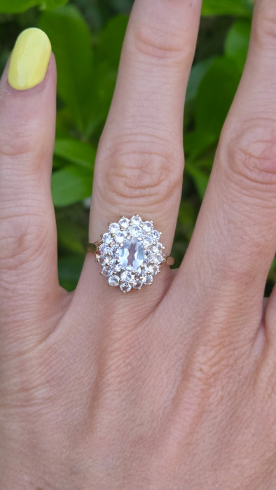 Vintage: 9ct Yellow Gold White Topaz Cluster Ring — From 1975