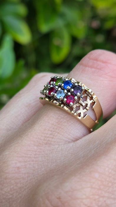 Vintage: 9ct Yellow Gold Ruby & Spinel Multigem Band Ring