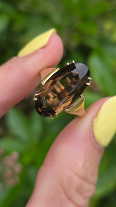 Vintage: 9ct Yellow Gold Smokey Quartz Solitaire Ring — From 1989
