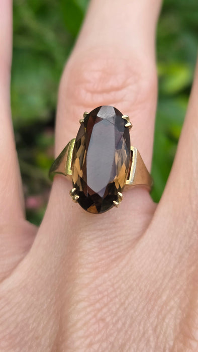 Vintage: 9ct Yellow Gold Smokey Quartz Solitaire Ring — From 1989