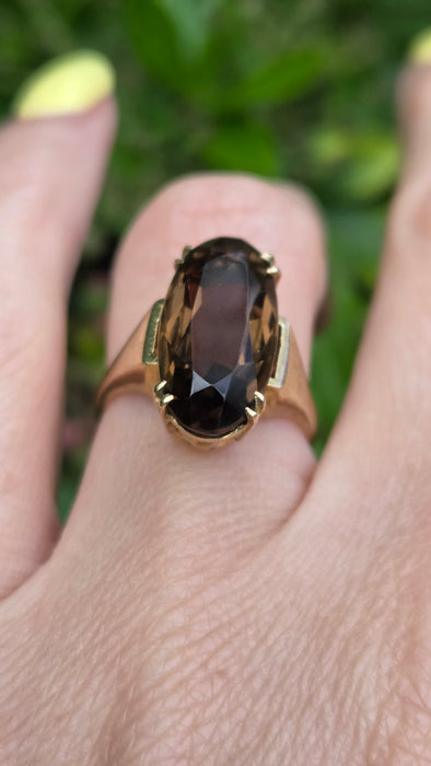 Vintage: 9ct Yellow Gold Smokey Quartz Solitaire Ring — From 1989