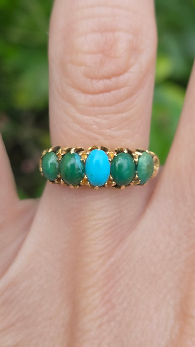 Antique: 18ct Yellow Gold Five Turquoise Half-Hoop Ring