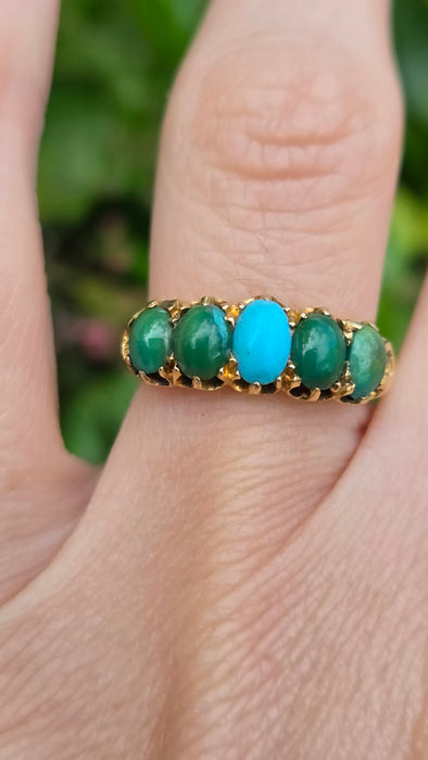 Antique: 18ct Yellow Gold Five Turquoise Half-Hoop Ring
