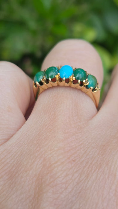 Antique: 18ct Yellow Gold Five Turquoise Half-Hoop Ring