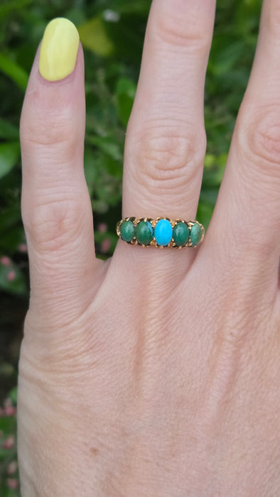Antique: 18ct Yellow Gold Five Turquoise Half-Hoop Ring
