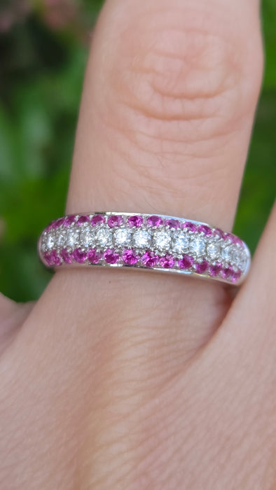 Vintage: 18ct White Gold Pink Ruby & Diamond Half-Eternity Ring
