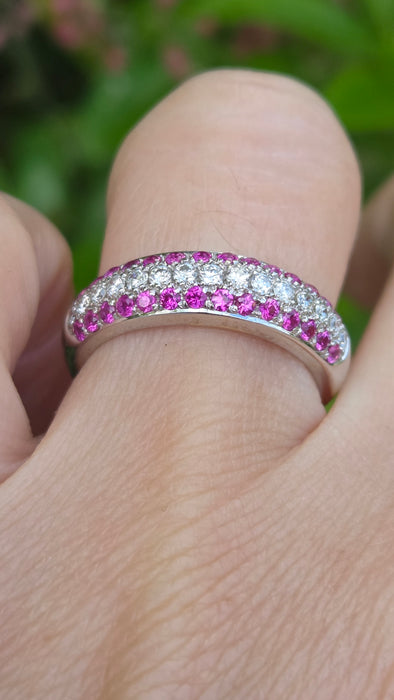 Vintage: 18ct White Gold Pink Ruby & Diamond Half-Eternity Ring