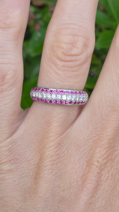 Vintage: 18ct White Gold Pink Ruby & Diamond Half-Eternity Ring