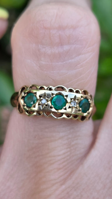Vintage: 9ct Yellow Gold Emerald & Diamond Ring — From 1994