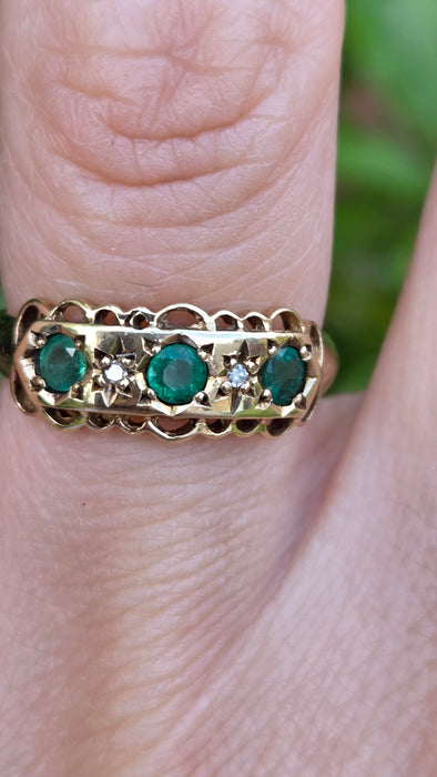 Vintage: 9ct Yellow Gold Emerald & Diamond Ring — From 1994