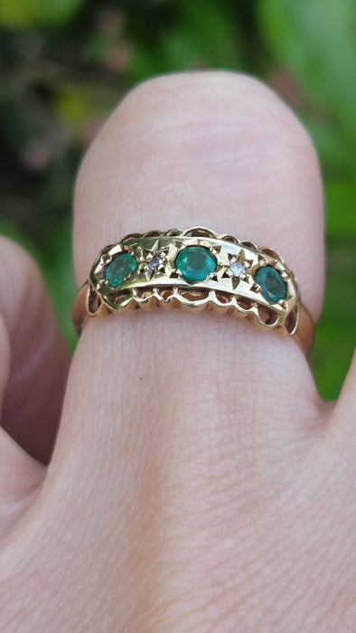 Vintage: 9ct Yellow Gold Emerald & Diamond Ring — From 1994