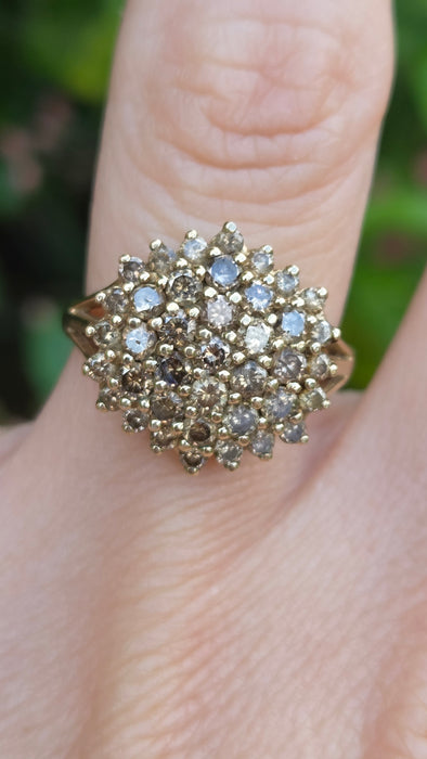 Vintage: 9ct Yellow Gold Champagne Diamond Cluster Ring