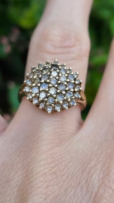 Vintage: 9ct Yellow Gold Champagne Diamond Cluster Ring