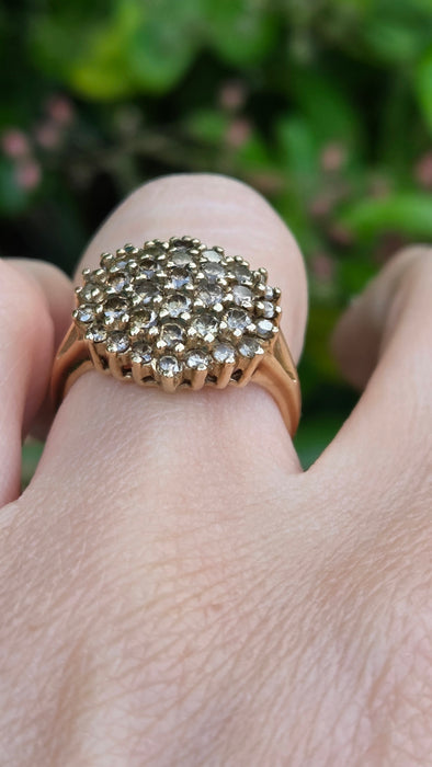 Vintage: 9ct Yellow Gold Champagne Diamond Cluster Ring