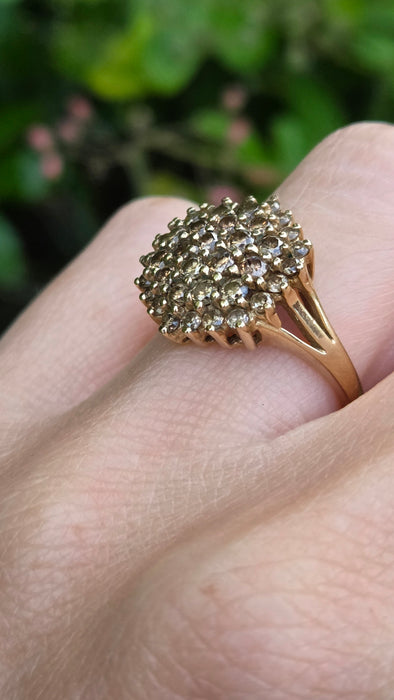 Vintage: 9ct Yellow Gold Champagne Diamond Cluster Ring