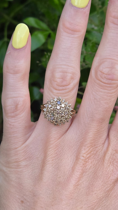 Vintage: 9ct Yellow Gold Champagne Diamond Cluster Ring