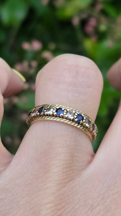 Vintage: 9ct Yellow Gold Sapphire & White Topaz Full Eternity Ring — From 1992