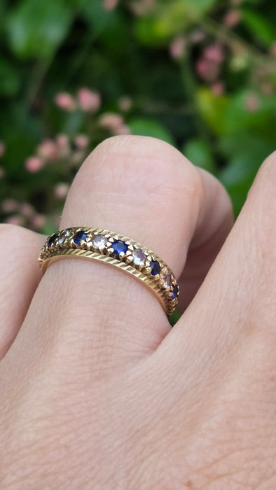 Vintage: 9ct Yellow Gold Sapphire & White Topaz Full Eternity Ring — From 1992