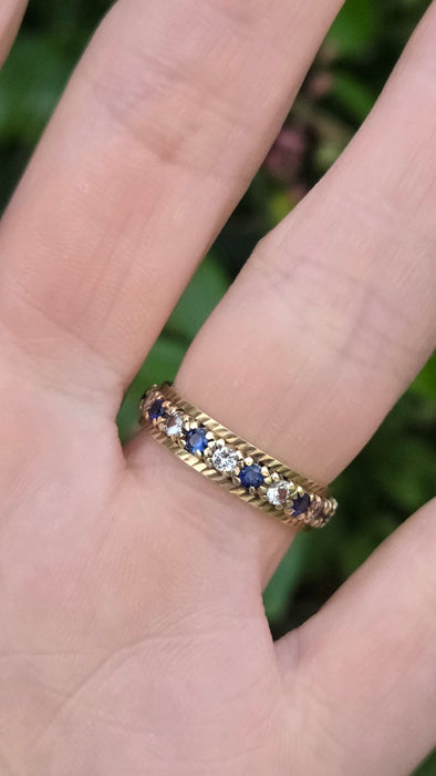 Vintage: 9ct Yellow Gold Sapphire & White Topaz Full Eternity Ring — From 1992