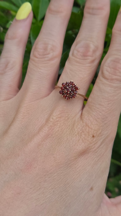 Vintage: 9ct Yellow Gold Ruby & Diamond Art Deco Target-Style Cluster Ring — From 1979