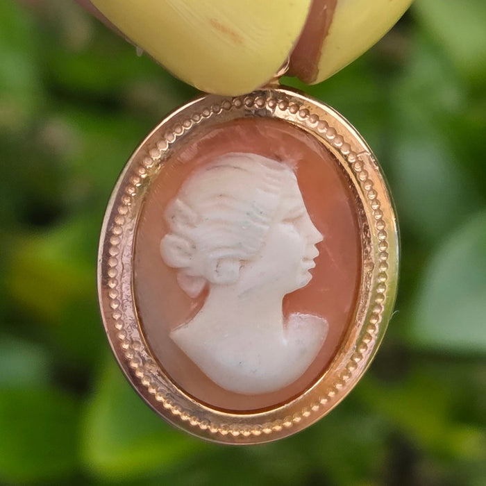 Vintage: 9ct Yellow Gold Carved Shell Cameo Pendant — From 1971