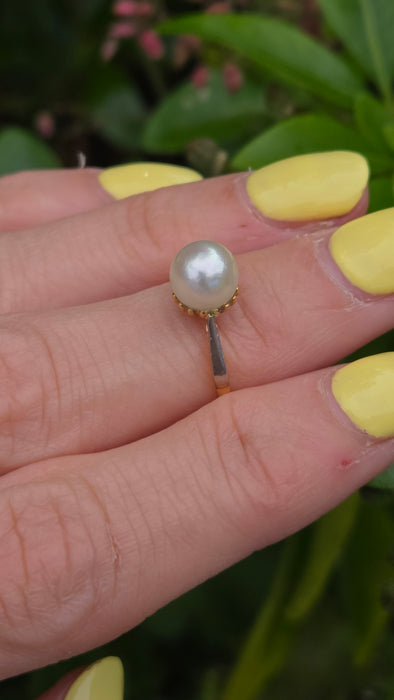 Vintage: 18ct Yellow Gold Cultured Pearl Solitaire Ring