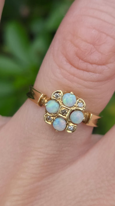 Vintage: 18ct Yellow Gold Opal & Diamond Cluster Ring — From 1971