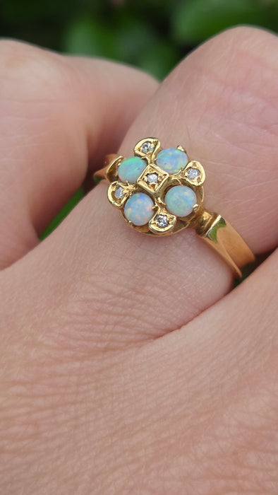 Vintage: 18ct Yellow Gold Opal & Diamond Cluster Ring — From 1971