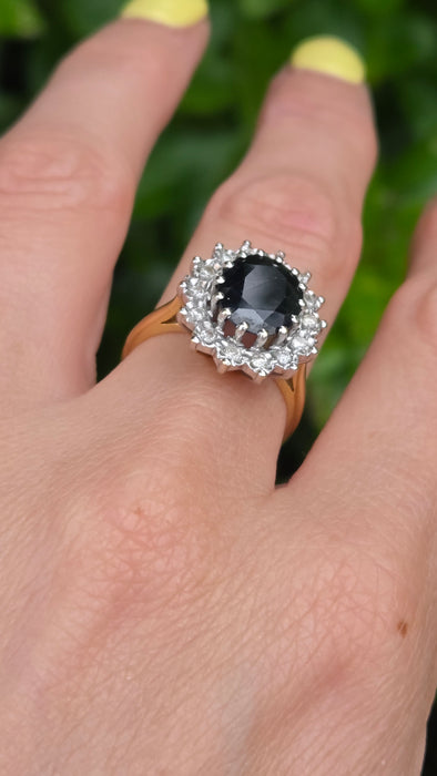 Vintage: 18ct Yellow Gold Sapphire & Diamond Oval Diana  Cluster Ring — From 1982