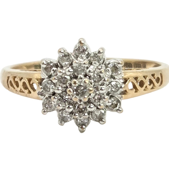 Vintage: 9ct Yellow Gold Diamond Cluster Ring — 0.33ct