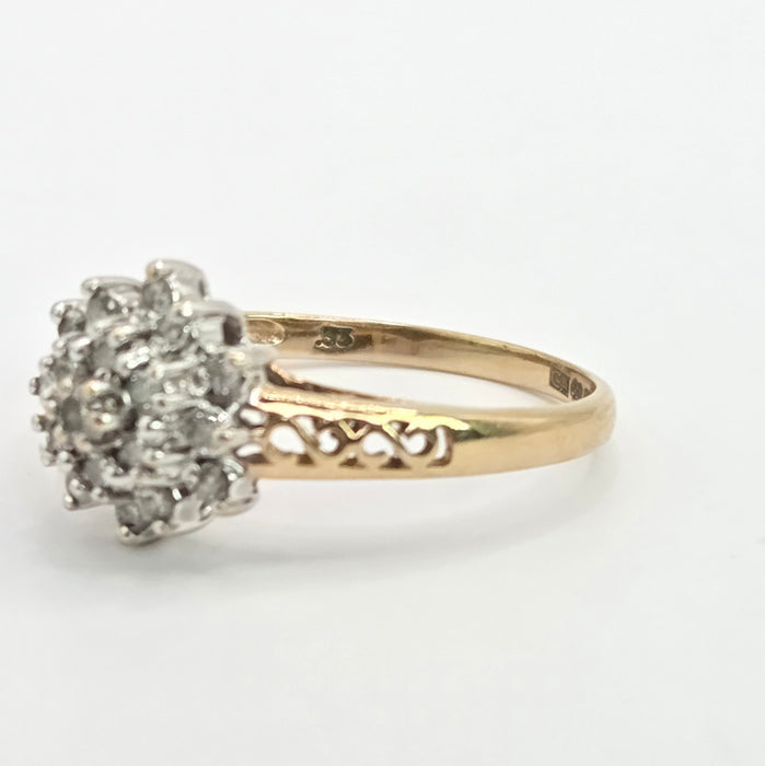 Vintage: 9ct Yellow Gold Diamond Cluster Ring — 0.33ct