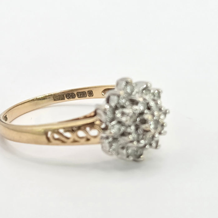 Vintage: 9ct Yellow Gold Diamond Cluster Ring — 0.33ct