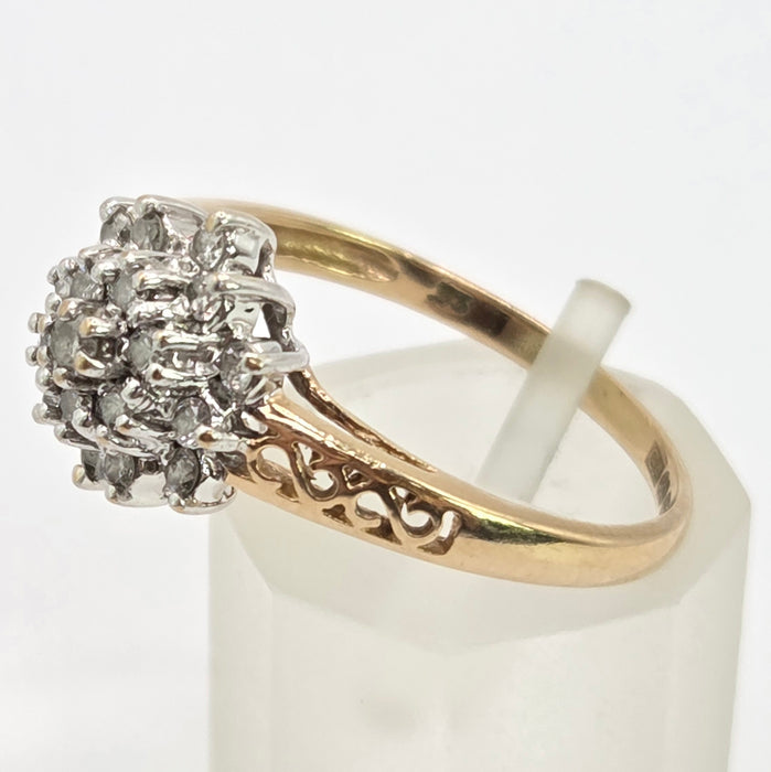 Vintage: 9ct Yellow Gold Diamond Cluster Ring — 0.33ct