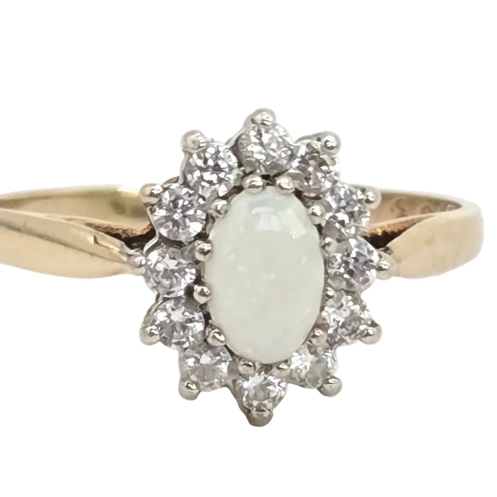 Vintage: 9ct Yellow Gold Opal & Simulated Diamond Ring