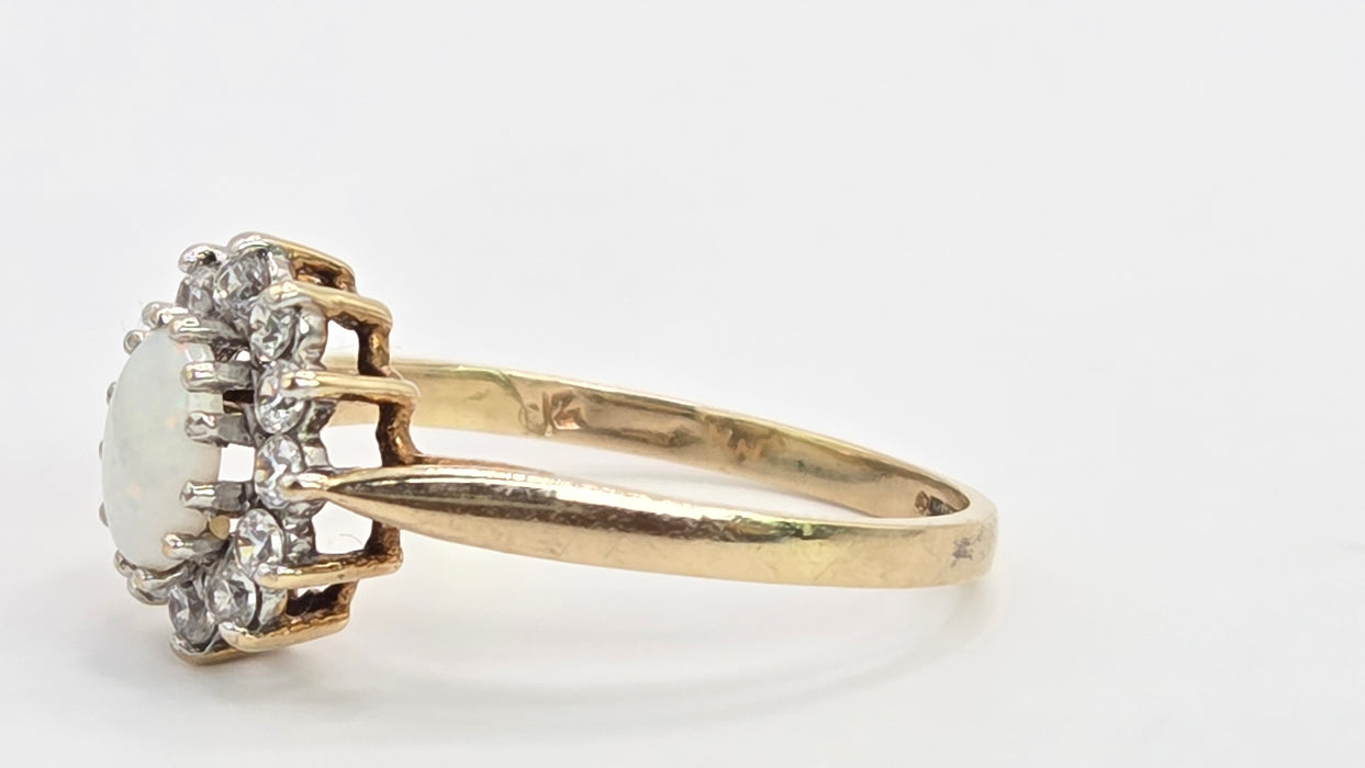 Vintage: 9ct Yellow Gold Opal & Simulated Diamond Ring