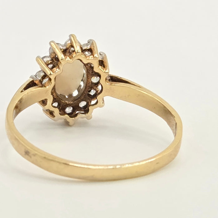 Vintage: 9ct Yellow Gold Opal & Simulated Diamond Ring